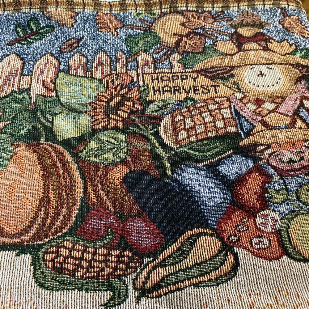 Happy Harvest table runner 70 " -73" vintage pumpkin scarecrow fall Thanksgiving - Picture 4 of 9